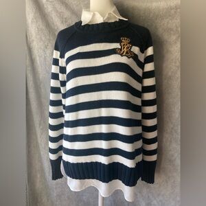 Ralph Lauren blue and White Striped Crewneck Sweater